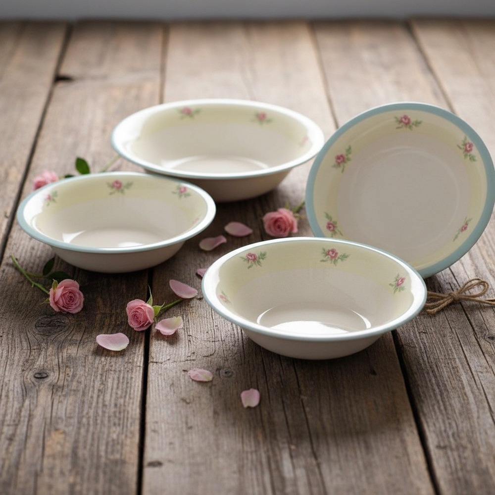 Homer Laughlin Eggshell Pink Rose Soup Cereal Bowls Set of 4